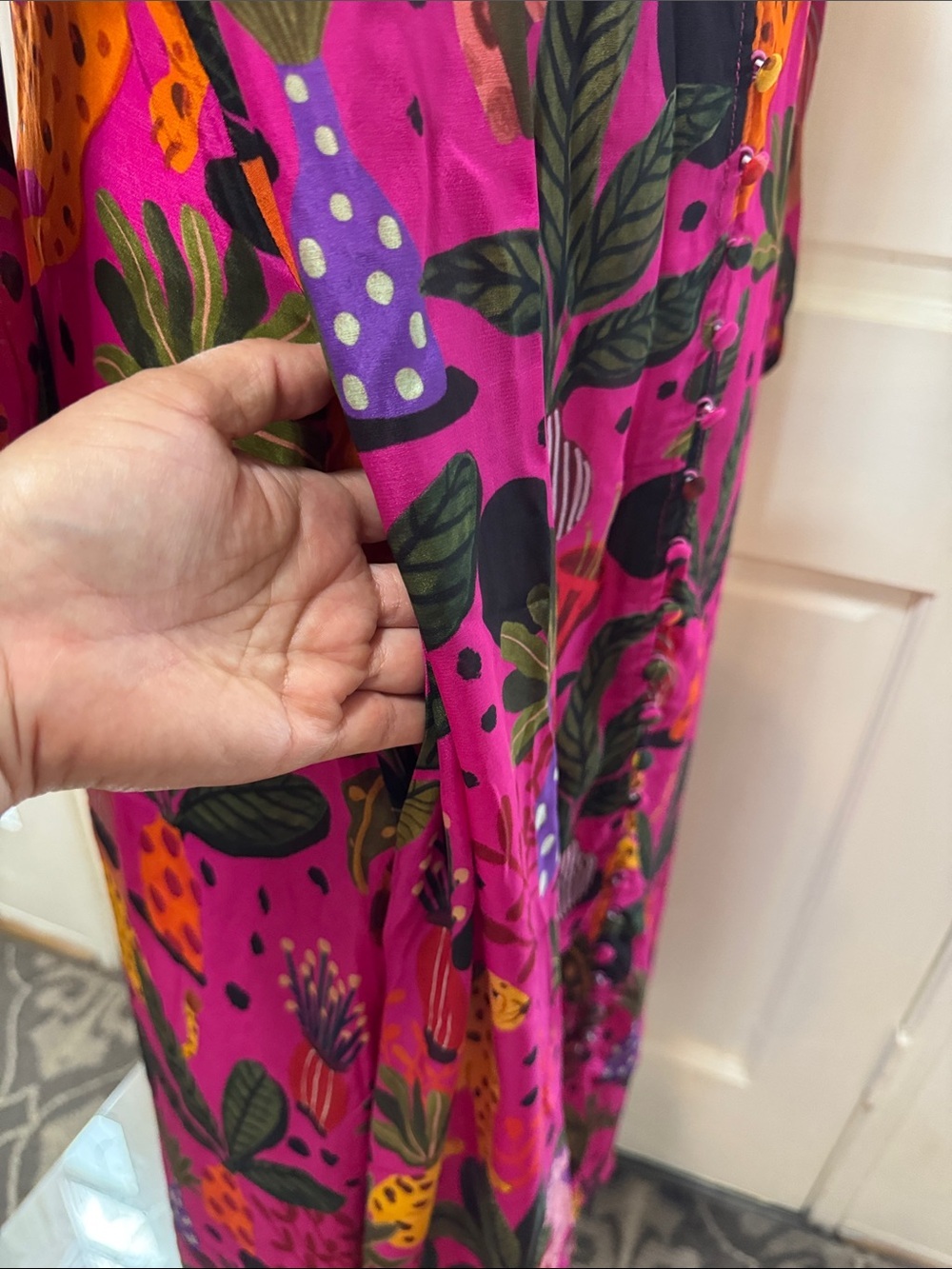 Farm Rio Jungle Print Maxi Dress Womens Pink Leopard Monkey Long Sleeve Sz S - Picture 9 of 16